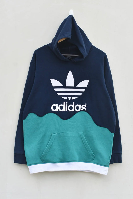 MEZOTER “WaveCore” Hoodie – Two-Tone Teal & Navy Blue Adidas Hoodie