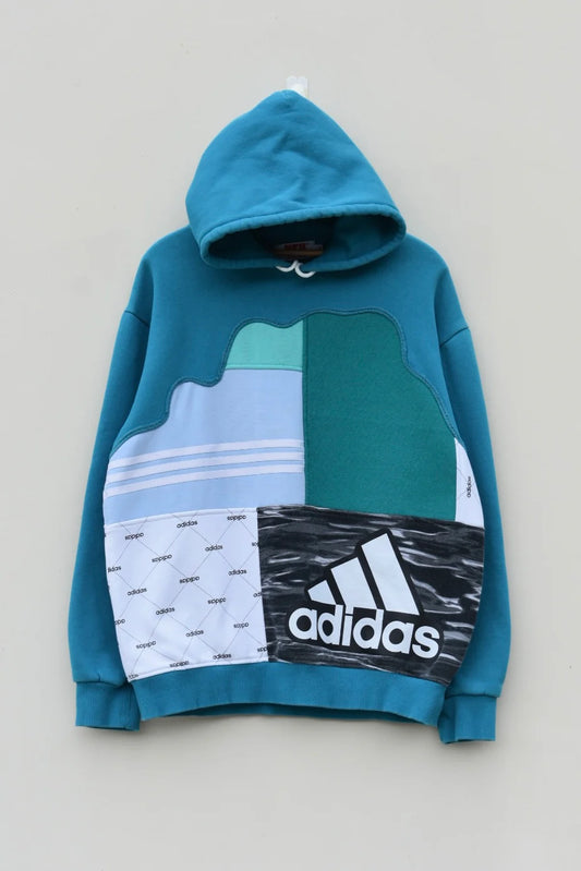MEZOTER “Aero Patch” Hoodie – Teal Blue Artistic Patchwork Oversized Streetwear