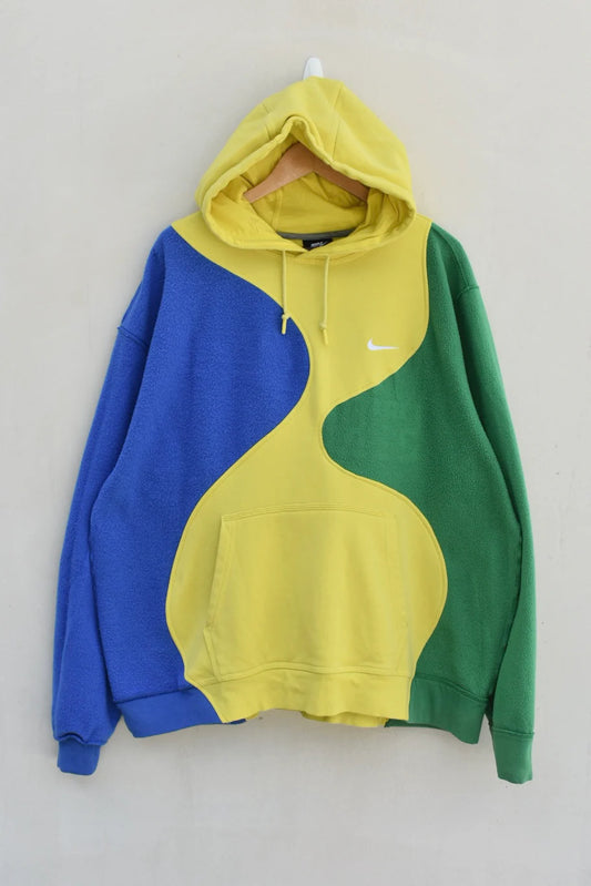 MEZOTER Unisex Color-Block Hoodie | Yellow, Blue & Green Fleece Streetwear Sweatshirt