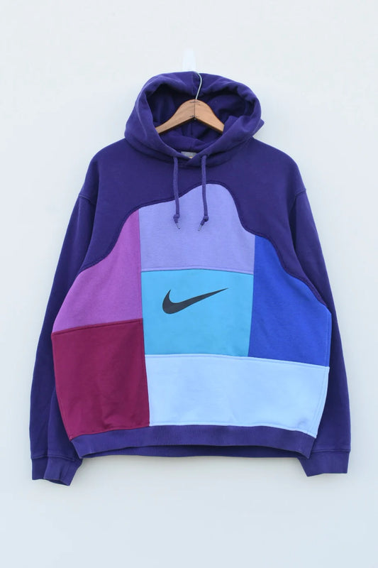 MEZOTER āViolet Vibeā Patchwork Hoodie ā Unisex Oversized Multicolor Streetwear Pullover