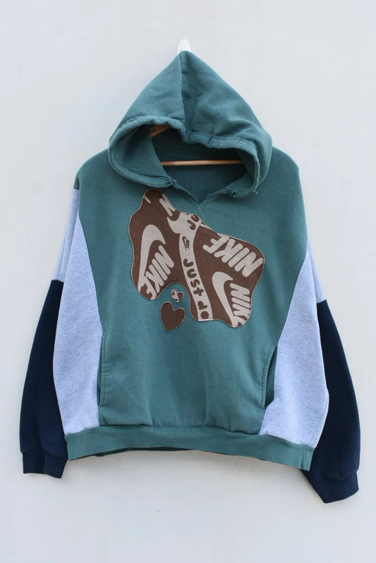 MEZOTER “Rust Love” Patchwork Hoodie – Unisex Vintage Streetwear Pullover