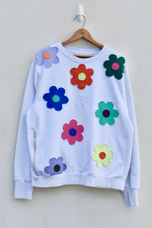 MEZOTER “Bloom Pop” Flower Patch Sweatshirt – Unisex Colorful Streetwear Pullover