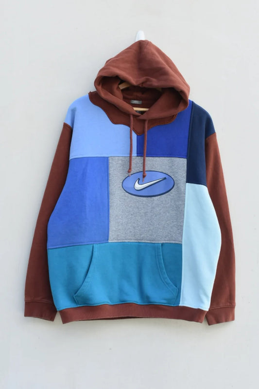 MEZOTER “Aero Grid” Patchwork Hoodie – Unisex Multicolor Oversized Streetwear Pullover