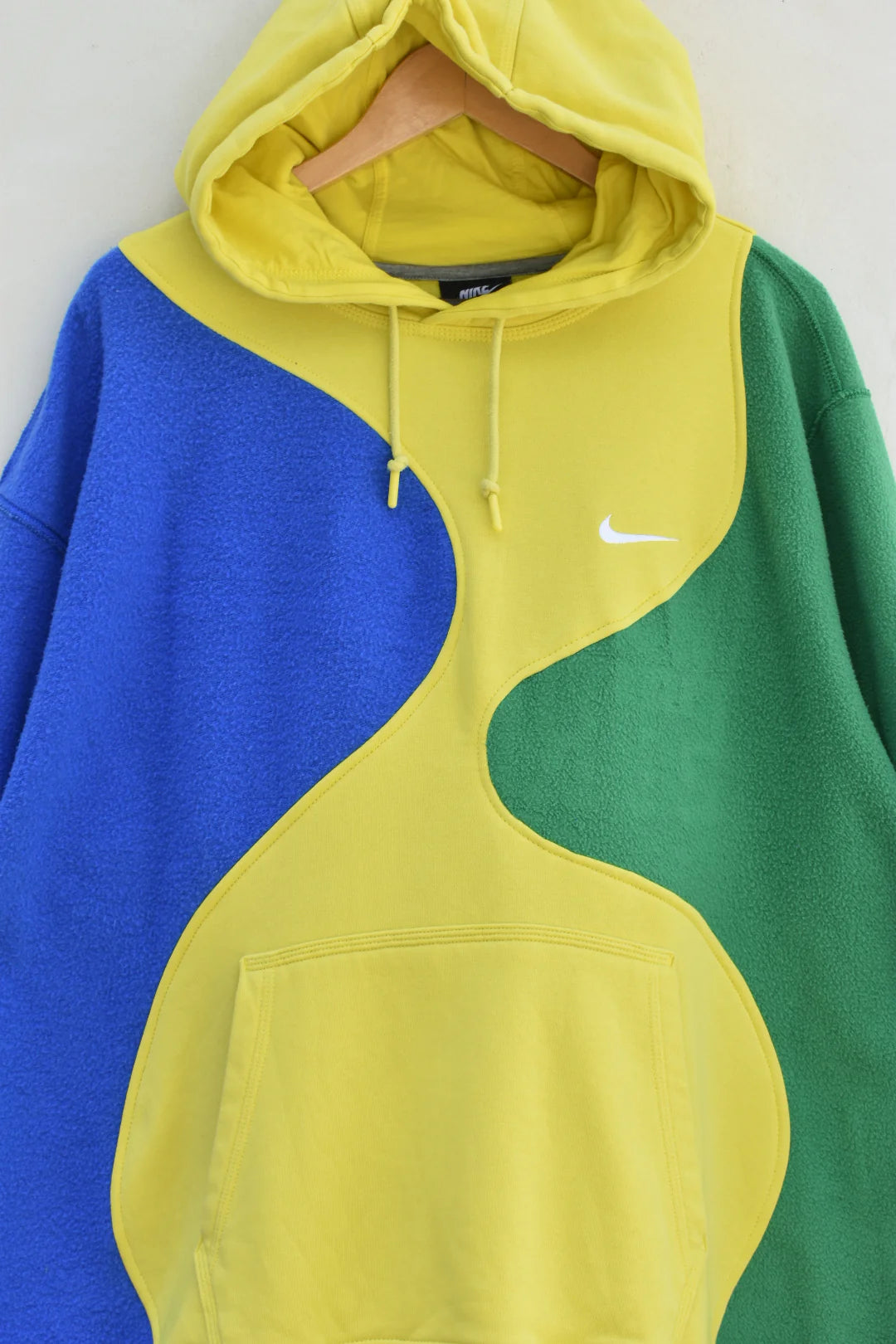 MEZOTER Unisex Color-Block Hoodie | Yellow, Blue & Green Fleece Streetwear Sweatshirt