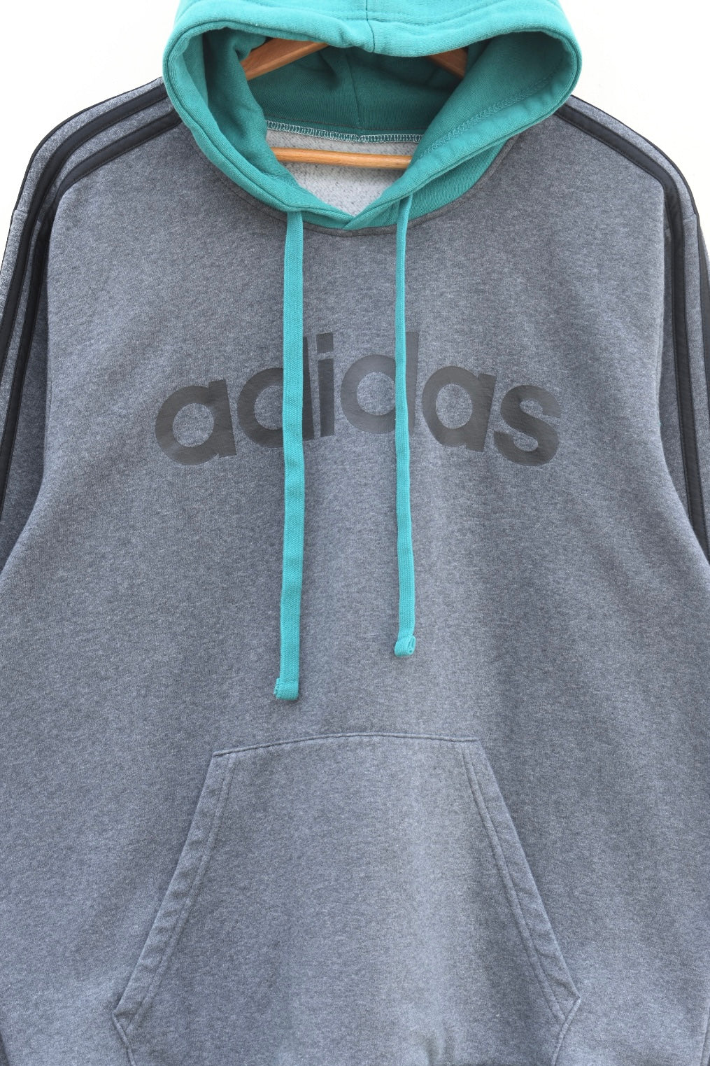 MEZOTER “Dual Tone Street Classic” Hoodie – Grey & Teal Adidas Hoodie with Signature 3-Stripes Design