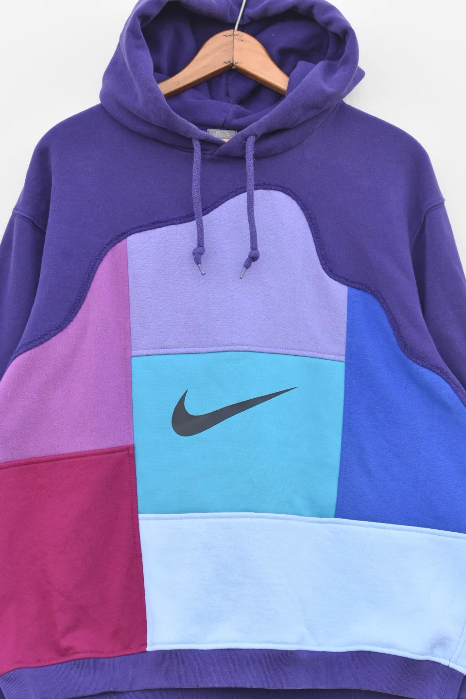 MEZOTER “Violet Vibe” Patchwork Hoodie – Unisex Oversized Multicolor Streetwear Pullover