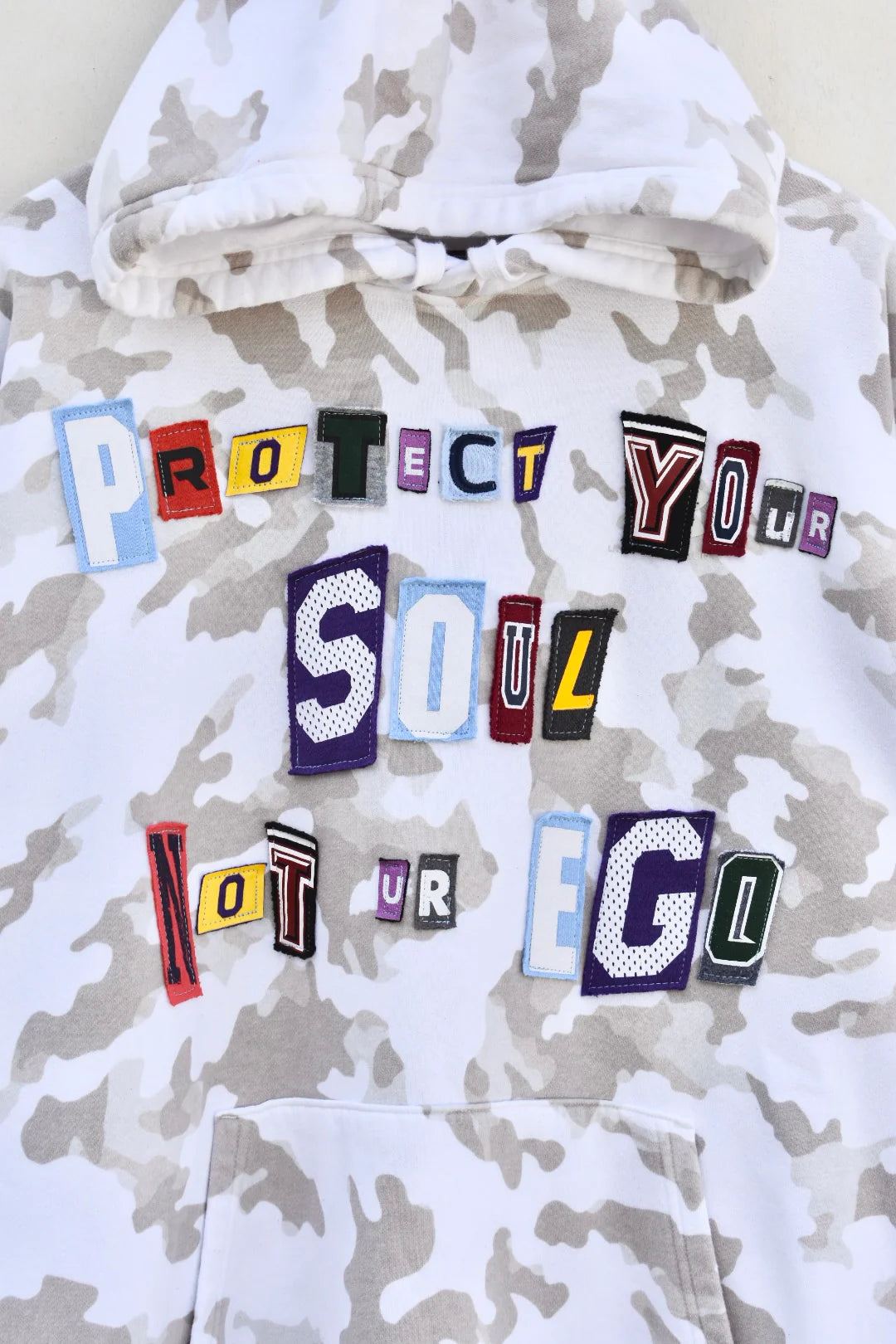 MEZOTER “SoulGuard” Hoodie – White Camo ‘Protect Your Soul Not Ur Ego’ Streetwear Hoodie