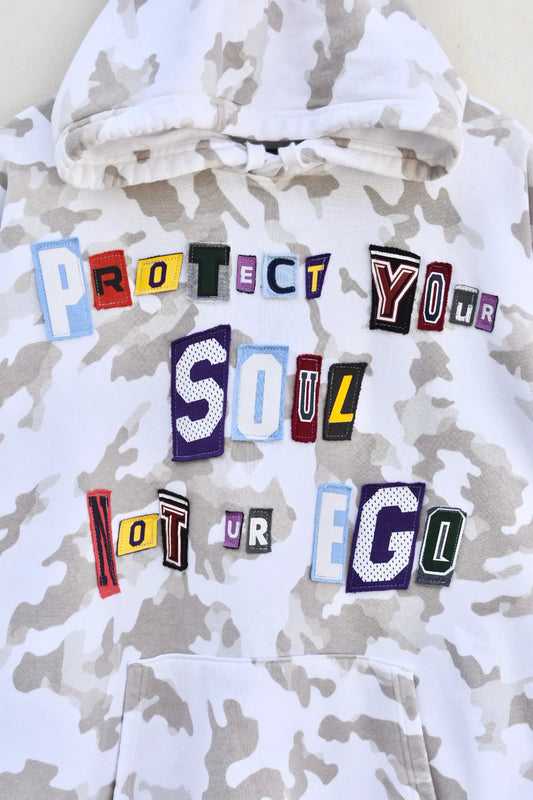 MEZOTER “SoulGuard” Hoodie – White Camo ‘Protect Your Soul Not Ur Ego’ Streetwear Hoodie