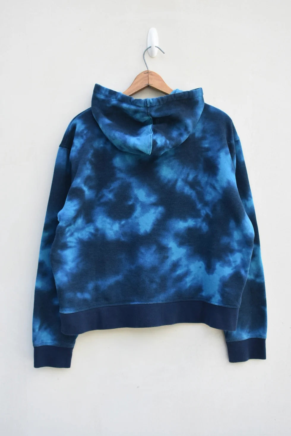 MEZOTER “Aqua Vibe” Champion Hoodie – Blue Tie-Dye Hoodie with Green Patch Design