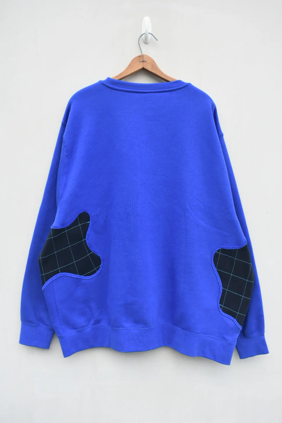 MEZOTER “Athenian Grid” Sweatshirt – Royal Blue Oversized Artistic Streetwear Pullover