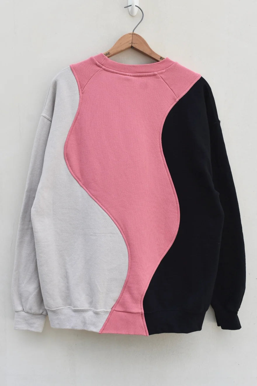 MEZOTER “Pink Wave” Colorblock Sweatshirt – Unisex Oversized Streetwear Pullover