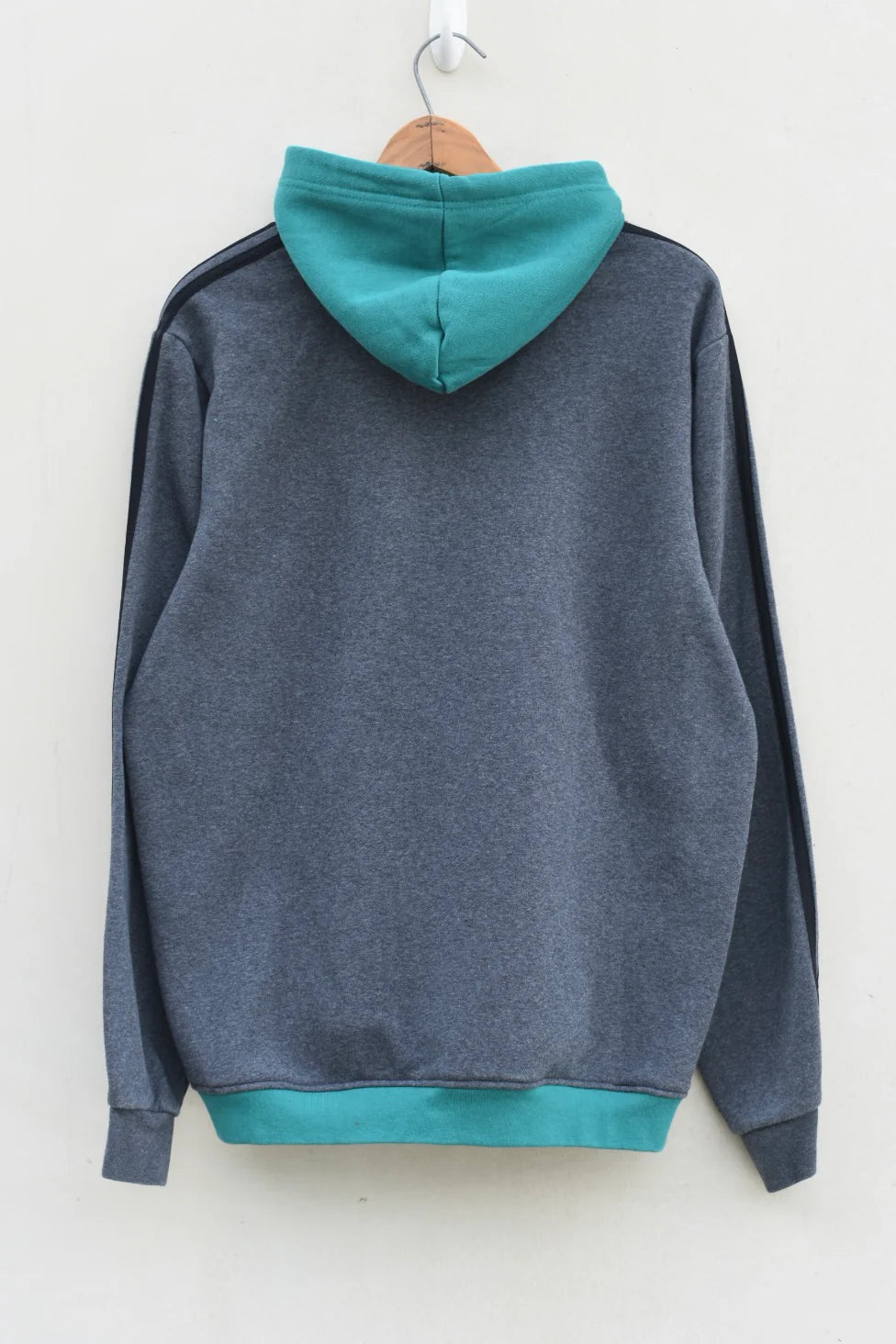 MEZOTER “Dual Tone Street Classic” Hoodie – Grey & Teal Adidas Hoodie with Signature 3-Stripes Design