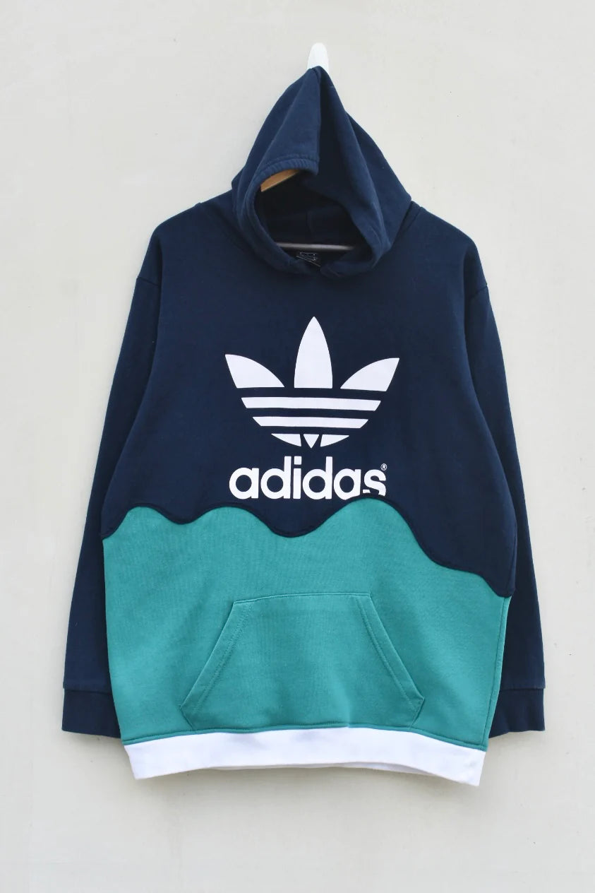MEZOTER “WaveCore” Hoodie – Two-Tone Teal & Navy Blue Adidas Hoodie