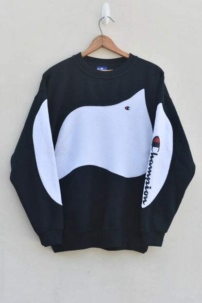 MEZOTER “WaveFlex” Sweatshirt – Champion Black & White Oversized Crewneck