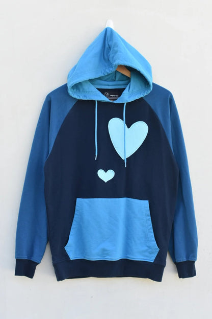 💙MEZOTER “HeartCore” Hoodie – Dual Blue Love Patch Oversized Sweatshirt