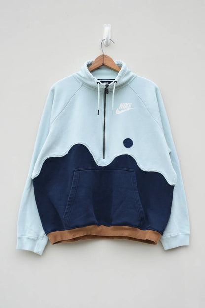 MEZOTER “Wave Frost” Half-Zip Hoodie – Unisex Oversized Streetwear Pullover