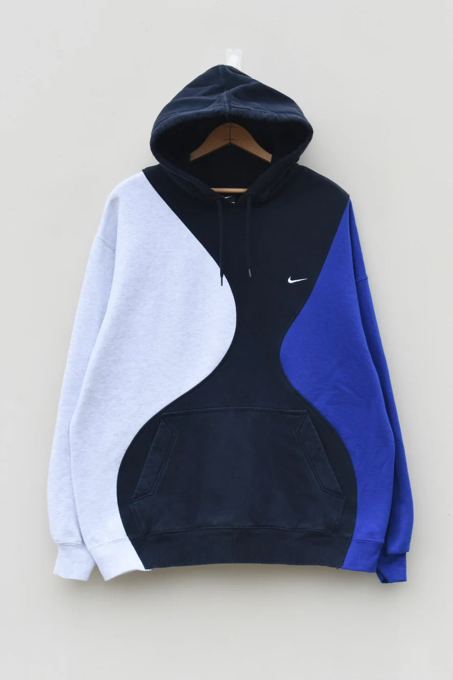 MEZOTER “Waveform” Hoodie – Blue, Grey & Black Colorblock Oversized Streetwear