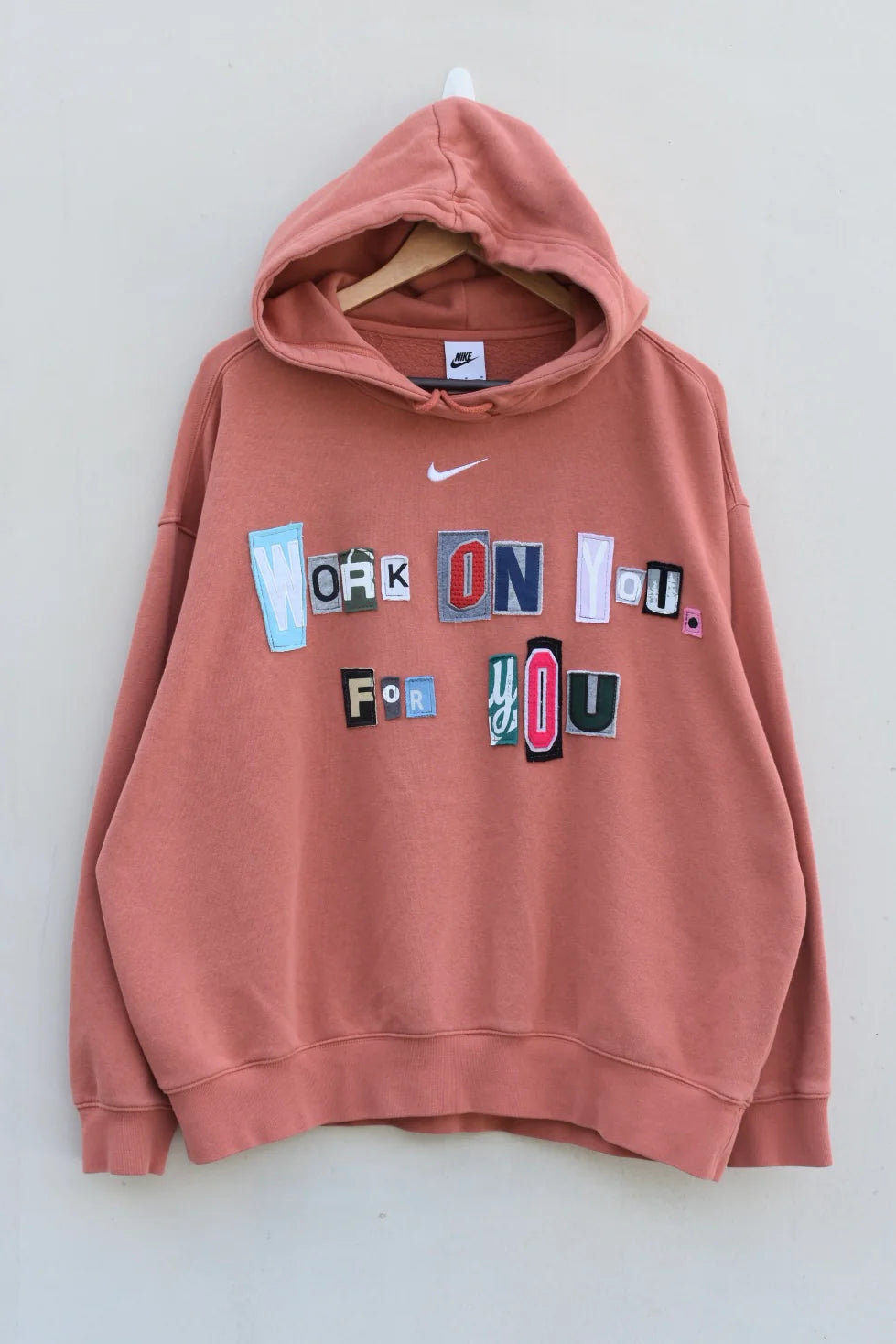 MEZOTER “Work On You” Hoodie – Motivational Nike Hoodie in Warm Coral