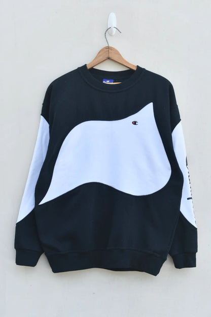 MEZOTER “WaveFlex” Sweatshirt – Champion Black & White Oversized Crewneck