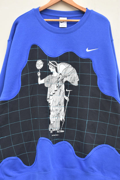 MEZOTER “Athenian Grid” Sweatshirt – Royal Blue Oversized Artistic Streetwear Pullover