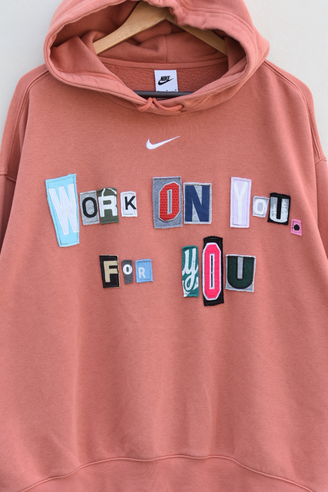 MEZOTER “Work On You” Hoodie – Motivational Nike Hoodie in Warm Coral