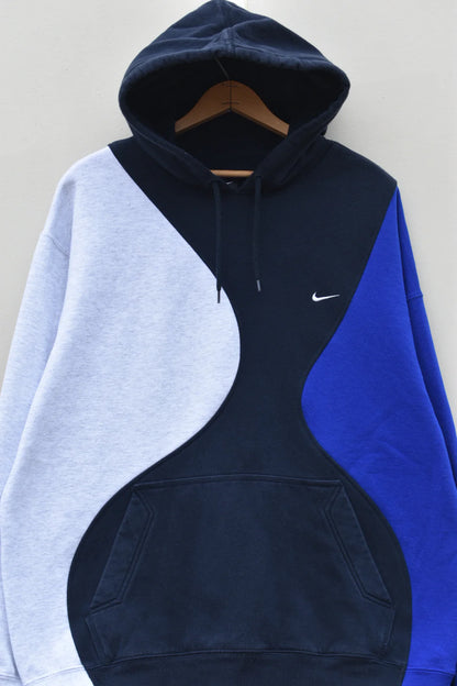 MEZOTER “Waveform” Hoodie – Blue, Grey & Black Colorblock Oversized Streetwear