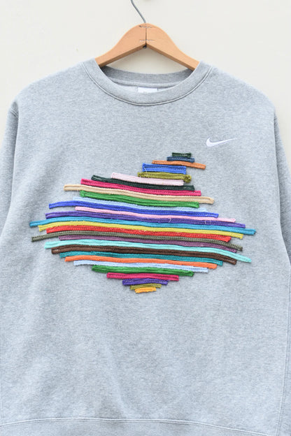 🌈MEZOTER “Spectrum Core” Sweatshirt – Unisex Minimal Grey Pullover with 3D Rainbow Design