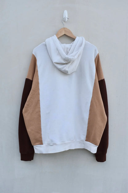 MEZOTER “Bloom Vibe” Hoodie – Cream & Brown Flower Patch Oversized Sweatshirt