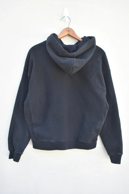MEZOTER “Happy Bloom” Hoodie – Black Champion Hoodie with Smiley & Flower Patches
