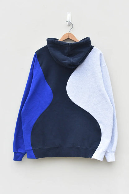 MEZOTER “Waveform” Hoodie – Blue, Grey & Black Colorblock Oversized Streetwear