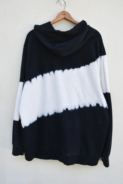 MEZOTER “WaveSmile” Hoodie – Black & White Tie-Dye Hoodie with Blue Smiley Patch