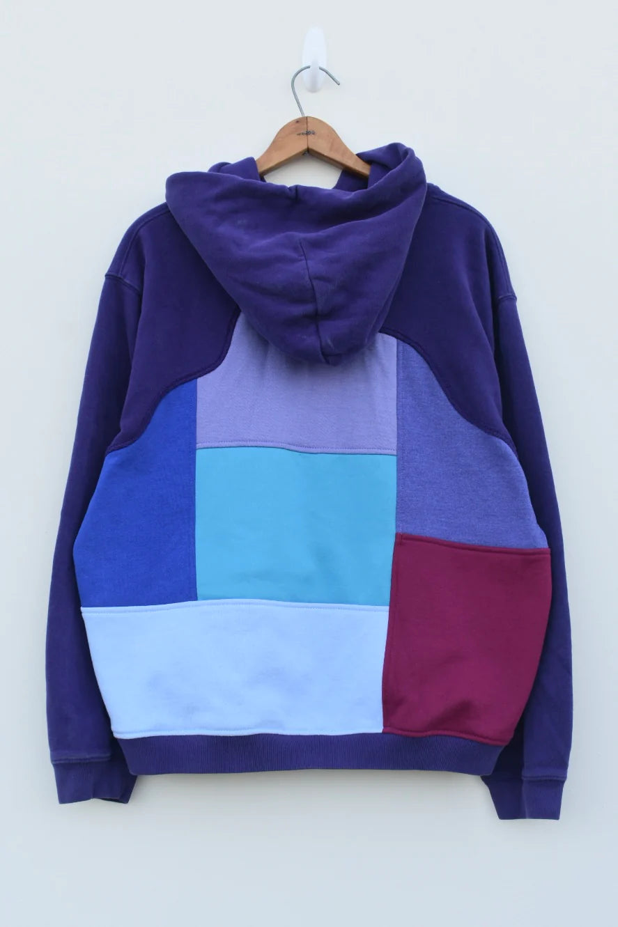 MEZOTER “Violet Vibe” Patchwork Hoodie – Unisex Oversized Multicolor Streetwear Pullover